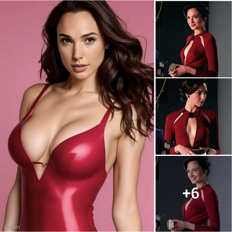 Gal Gadot is a classy lady in a red shirt with a deep cut from her chest to her stomach