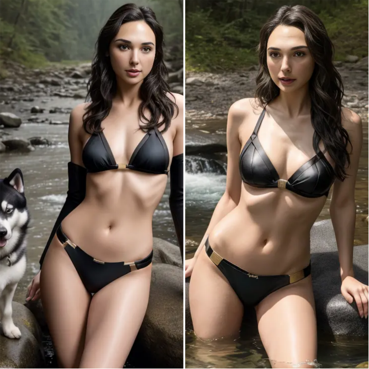 Coastal Serenity: Gal Gadot’s Chic Getaway in a Sleek Black Bikini, Joined by Her Beloved Husky