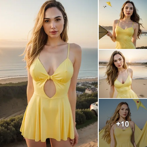 Basking in Sunshine: Gal Gadot Shines in a Golden Gown at a Beach Kite-Flying Adventure