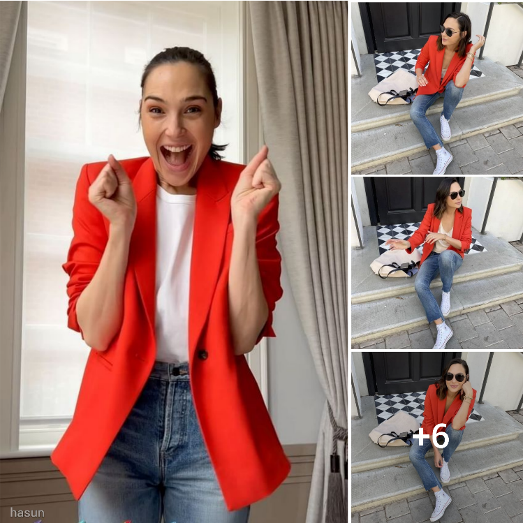 Gal Gadot’s cool fashion style: Red vest, converse shoes and black glasses