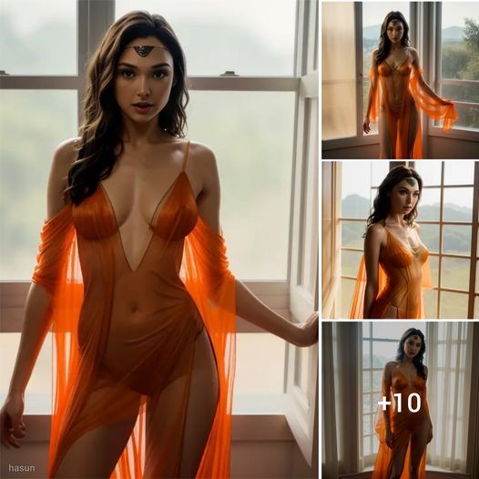 The Enchanting Glow of Gal Gadot: Mesmerizing Beauty in a Sunset-Colored Nightdress by the Open Window