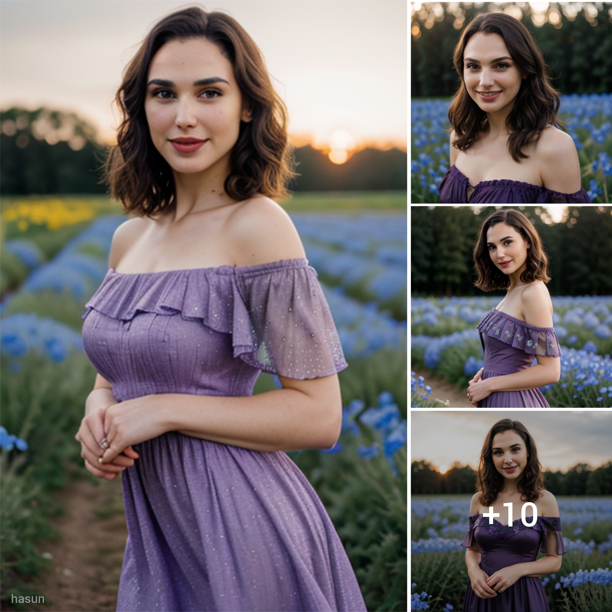 In the Midst of Nemophila Bliss: Gal Gadot Radiates Joy as She Strikes a Pose