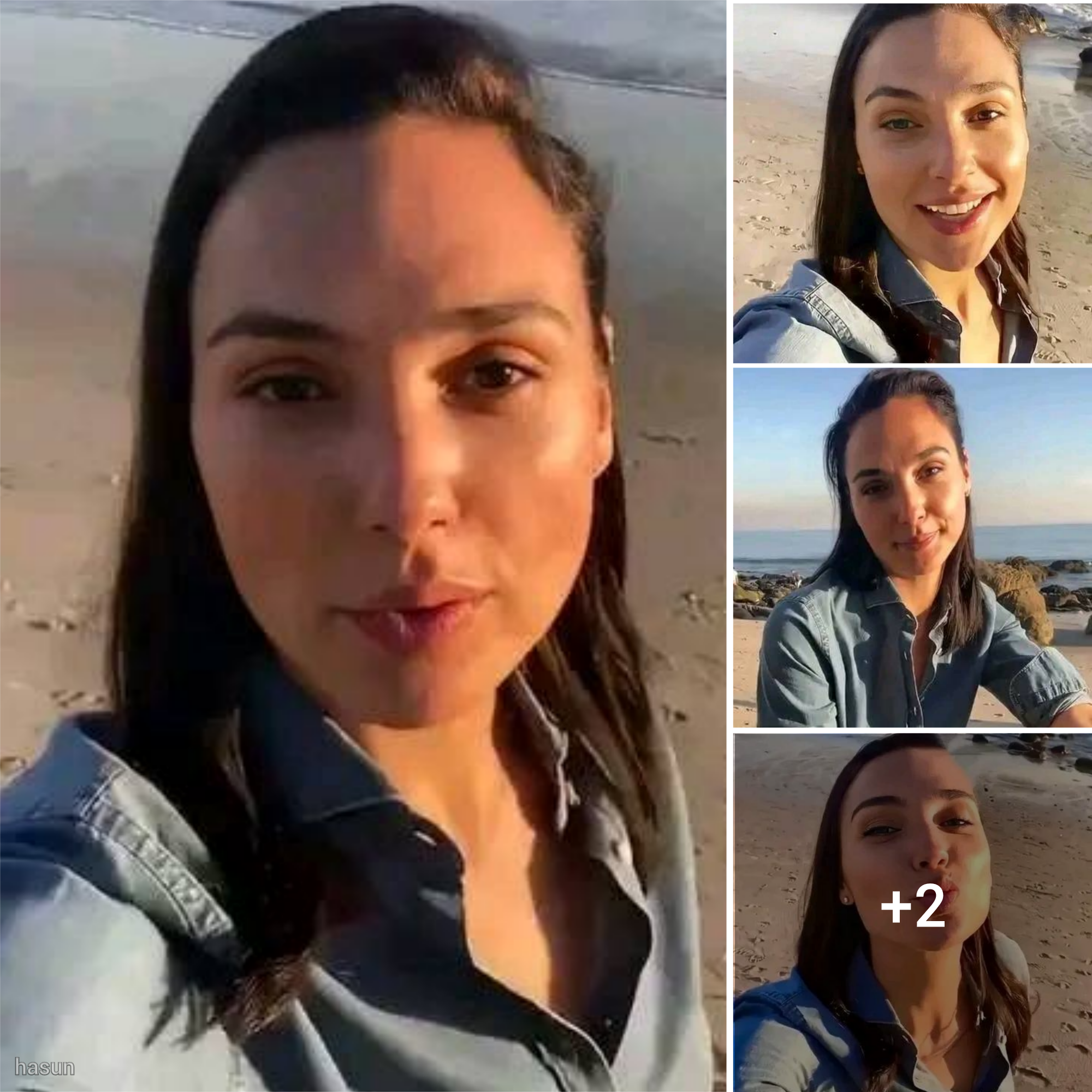 Gal Gadot Captures Charming Moments by the Seaside in a Soft Pastel Shirt