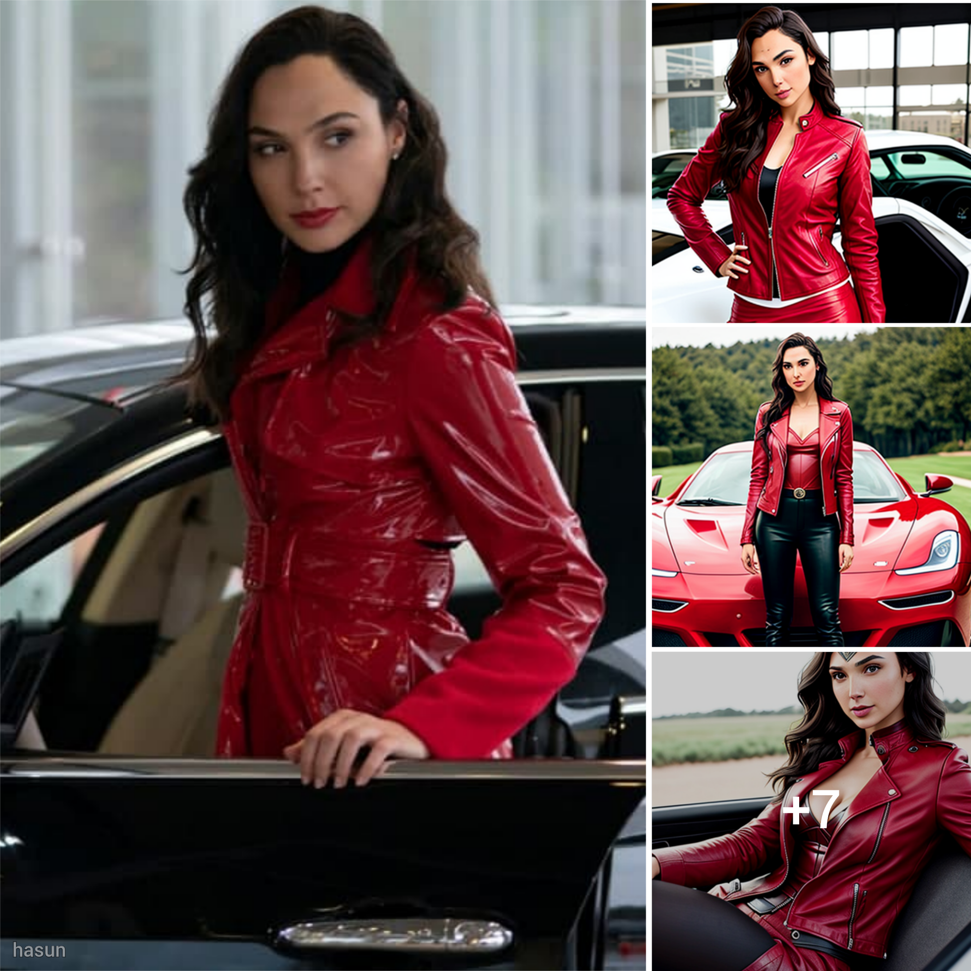 Gal Gadot’s Bold Statement: Posing by a Cool Car in a Red Leather Jacket