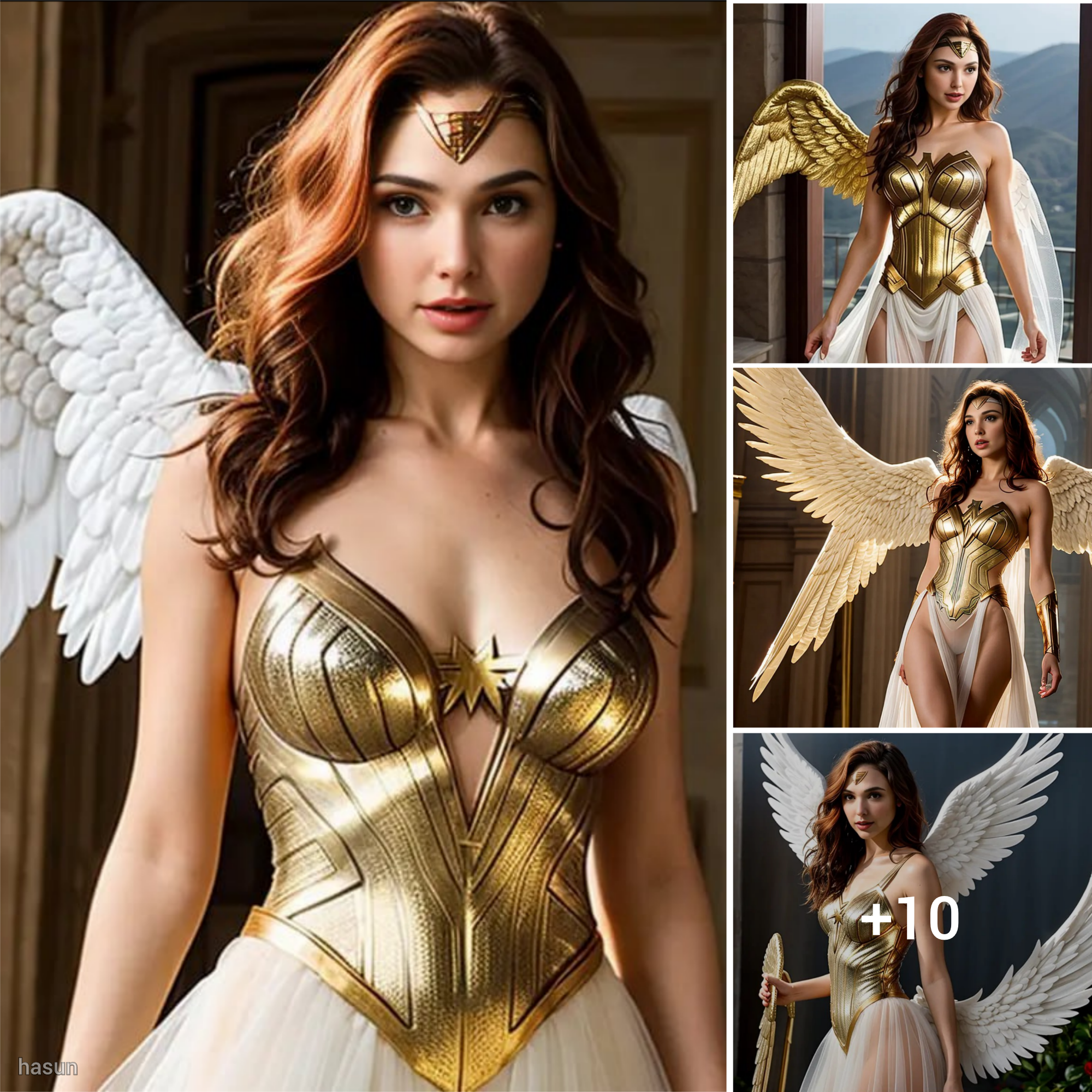 Gal Gadot Radiates Royalty: A Regal Marvel in Powerful Attire and Golden Armor