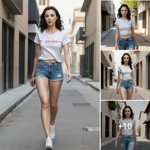 The Effortless Charm of Gal Gadot: A Leisurely Walk in a Crisp White Tee and Shorts on an Empty Boulevard