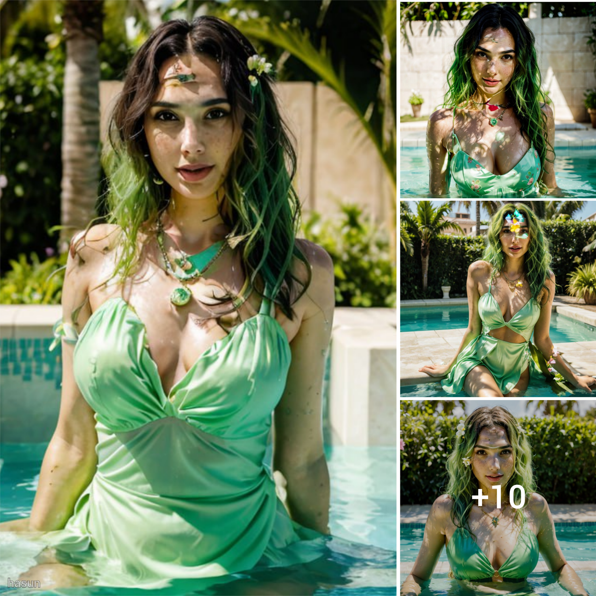 Gal Gadot Transforms into a Enchanting Tree Fairy: A Green Oasis in Poolside Elegance