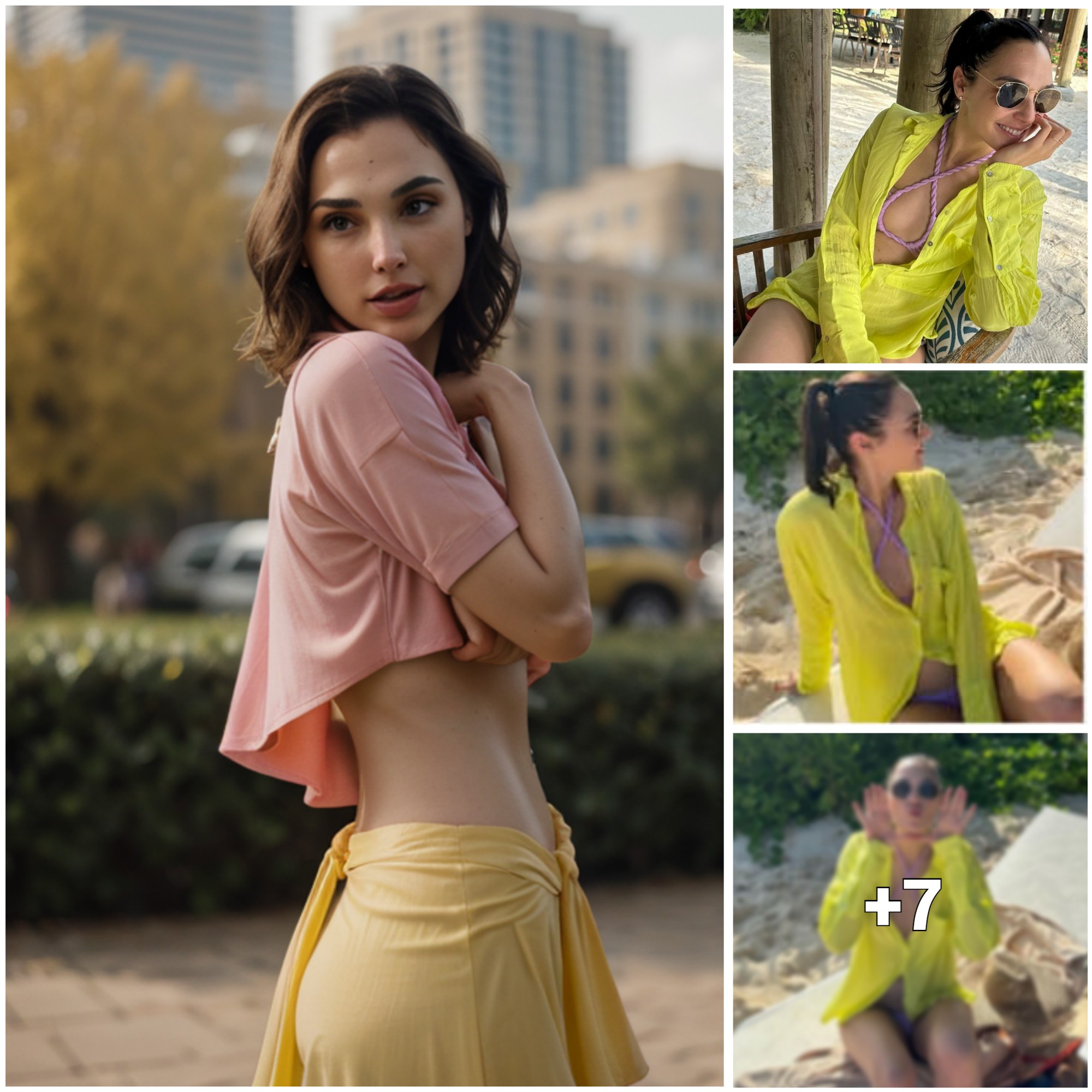 Gal Gadot Rocks a High Ponytail and Radiant Pink Bikini Underneath a Stylish Yellow Shirt