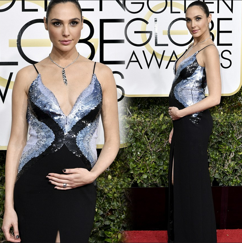 Nightly Bumps: Gal Gadot Glows with Pregnancy in Stunning Golden Globes Look