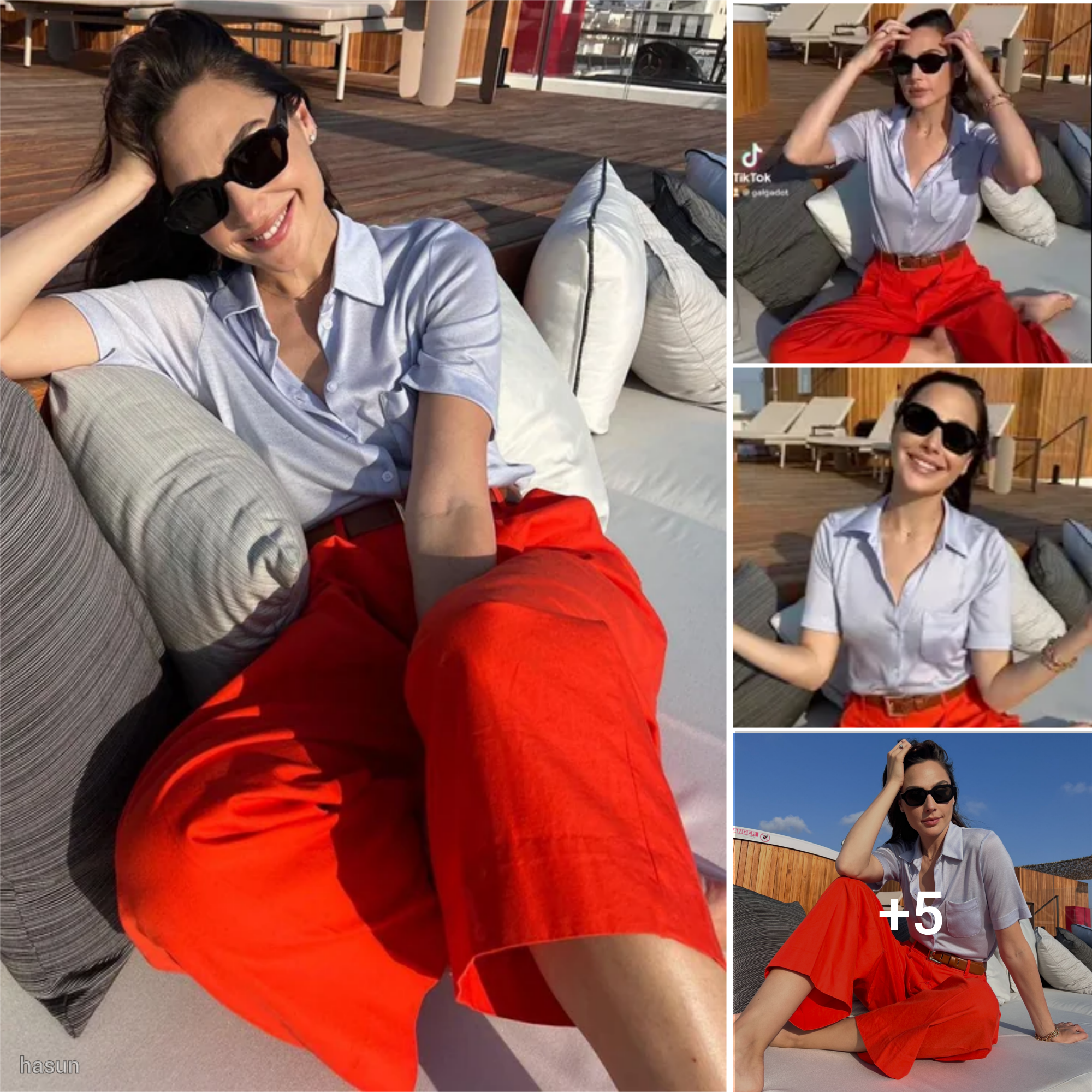 Effortless Elegance: Gal Gadot Basks in the Sunlight in a White Shirt and Red Pants