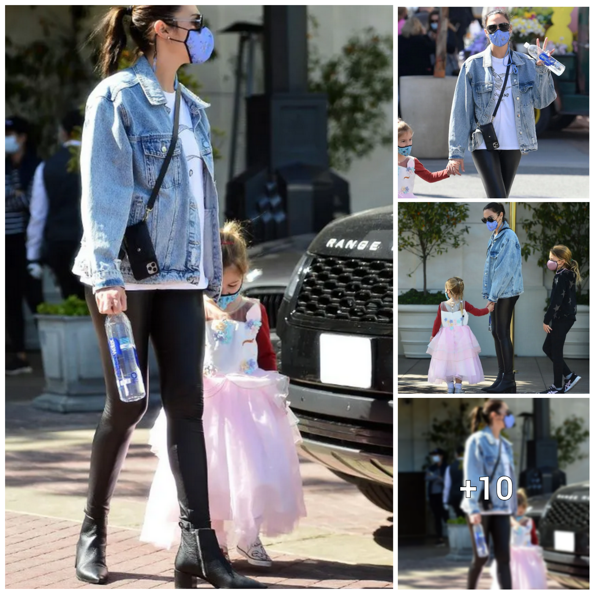 Unleashing the Supermom Style: Gal Gadot slays in a Denim Jacket, Leather Leggings and Trendy Booties