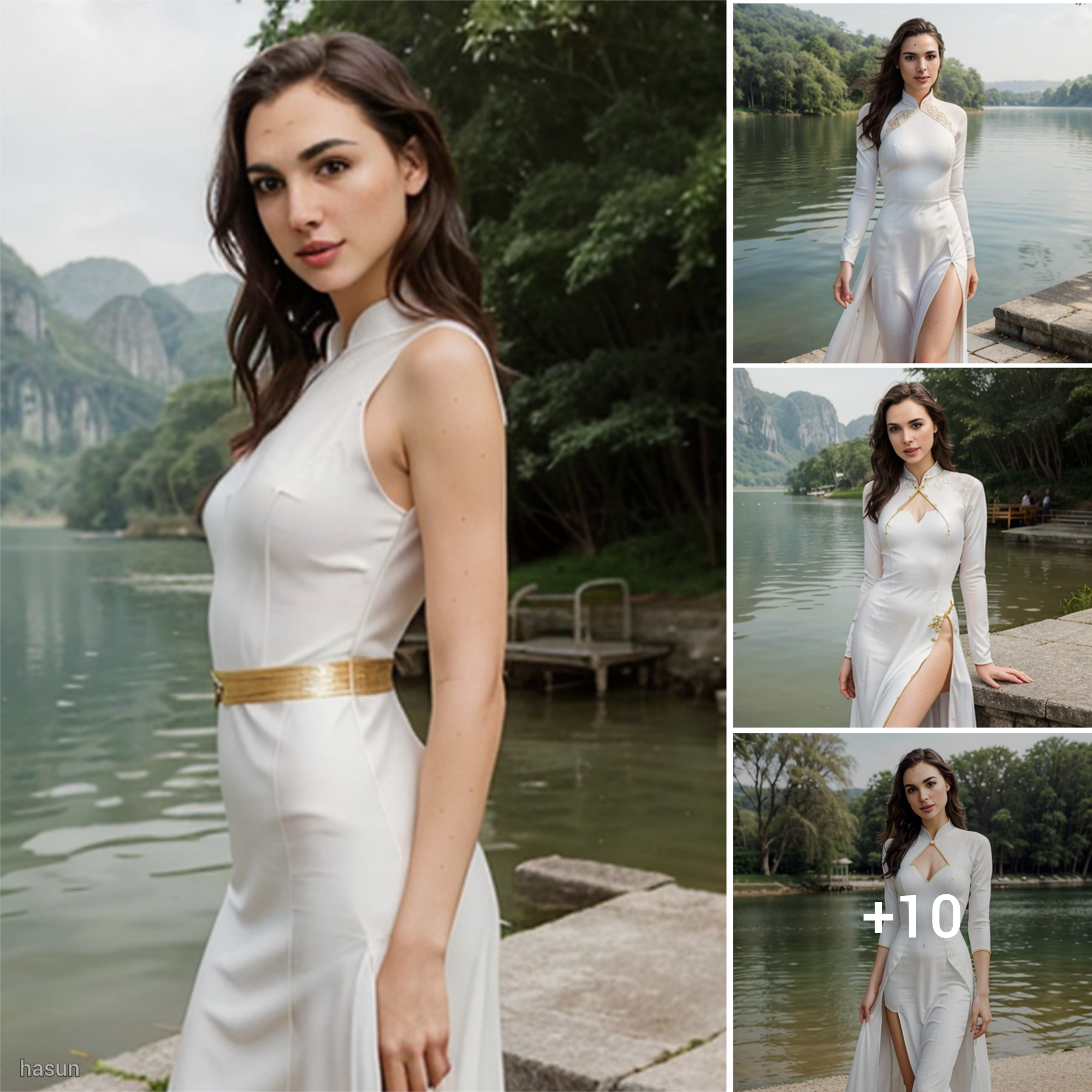 Gal Gadot Radiates Elegance in a White Modern Ao Dai: A Serene Lakeside Affair