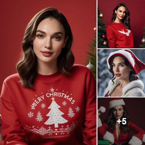 Spreading Joy with Style: Gal Gadot Embraces the Festive Spirit in a Vibrant Gildan 18000 Crewneck Sweatshirt ‎